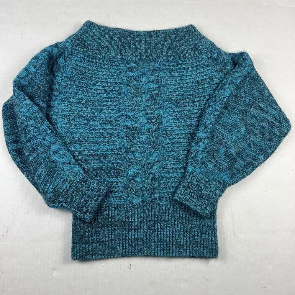 Sleeping on Snow Pullover Sweater Blue Marled Boatneck Boho Cottagecore Knit XS